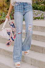 Load image into Gallery viewer, Vertical Striped Ripped Flare Jeans

