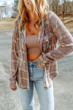 Load image into Gallery viewer, Plaid Contrast Hooded Drawstring Shacket