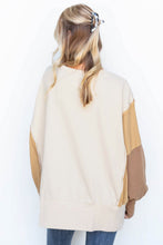Load image into Gallery viewer, Khaki Color Block Sleeve Patchwork Oversized Sweatshirt