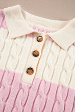 Load image into Gallery viewer, Pink Stripe Cable Knit Collared Henley Sweater