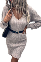 Load image into Gallery viewer, Gray V Neck Bodycon Sweater Dress