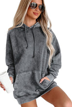 Load image into Gallery viewer, Gray Mineral Wash Kangaroo Pocket Drawstring Pullover Hoodie