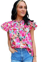 Load image into Gallery viewer, Ruffle Flutter Sleeve Floral Print Blouse