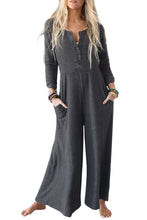 Load image into Gallery viewer, Gray Button Long Sleeve Wide Leg Jumpsuit
