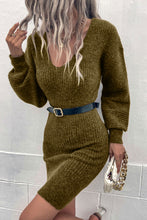 Load image into Gallery viewer, Green V Neck Bodycon Sweater Dress