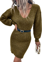Load image into Gallery viewer, Green V Neck Bodycon Sweater Dress