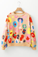 Load image into Gallery viewer, Khaki Multicolor Leopard Printed Drop Shoulder Pullover Sweatshirt