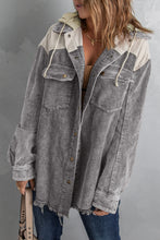 Load image into Gallery viewer, Gray Color Block Button Down Hooded Corduroy Jacket