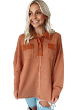 Load image into Gallery viewer, Waffle Knit Button Contrast Trim Long Sleeve Top