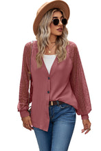 Load image into Gallery viewer, Waffled Knit Lace Long Sleeve Buttoned Cardigan