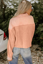 Load image into Gallery viewer, Orange Textured Waffle Knit Chest Pockets Cropped Shacket