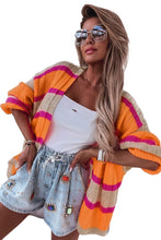 Load image into Gallery viewer, Orange Striped Colorblock Drop Shoulder Slouchy Cardigan