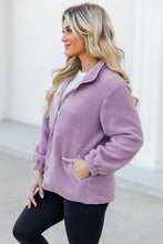 Load image into Gallery viewer, Orchid Petal Sherpa Contrast Trim Zipped Pocket Jacket