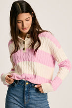 Load image into Gallery viewer, Pink Stripe Cable Knit Collared Henley Sweater
