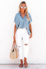 Load image into Gallery viewer, Split V Neck Oversized Denim Blouse