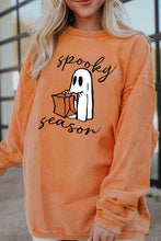 Load image into Gallery viewer, Orange Spooky Season Ghost Print Ribbed Pullover Sweatshirt