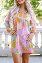 Load image into Gallery viewer, Multicolor Abstract Print Frill Split Neck Babydoll Mini Dress