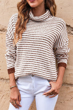 Load image into Gallery viewer, Brown Striped Turtleneck Loose Sweater