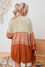 Load image into Gallery viewer, Brown Pompom Color Block Open Front Cardigan