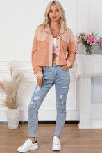 Load image into Gallery viewer, Orange Textured Waffle Knit Chest Pockets Cropped Shacket