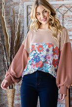 Load image into Gallery viewer, Printed Floral Contrast Colorblock Ribbed Top