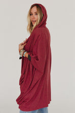 Load image into Gallery viewer, Red Bracelet Sleeve Pocketed Open Front Hooded Cardigan
