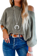 Load image into Gallery viewer, Gray Boatneck Batwing Sleeve Cording Blouse