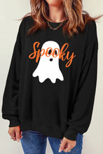 Load image into Gallery viewer, Black Halloween Spooky Ghost Print Crewneck Pullover Sweatshirt