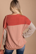 Load image into Gallery viewer, Red Color Block Long Sleeve Ribbed Loose Top