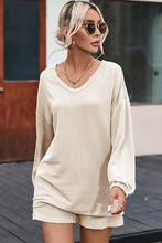 Load image into Gallery viewer, Beige Corded V Neck Slouchy Top Pocketed Shorts Set