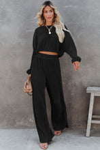 Load image into Gallery viewer, Black Corded Cropped Pullover and Wide Leg Pants Set