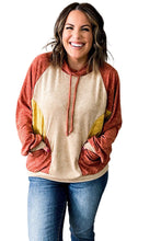 Load image into Gallery viewer, Orange Plus Size Colorblock Raglan Hoodie with Pockets