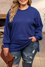 Load image into Gallery viewer, Blue Plus Size Waffle Knit Oversized Exposed Seam Top