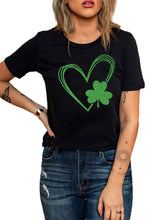 Load image into Gallery viewer, Clover Heart Shaped Print O-neck Short Sleeve Tee