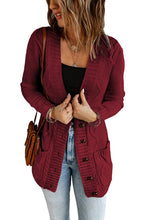 Load image into Gallery viewer, Burgundy Front Pocket and Buttons Closure Cardigan