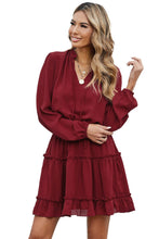 Load image into Gallery viewer, V Neck Long Sleeve Ruffle Tiered Mini Dress