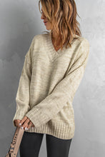 Load image into Gallery viewer, Khaki V neck Drop Shoulder Knitted Sweater