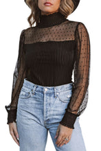 Load image into Gallery viewer, Sheer Dotty Long Sleeve Ribbed Velvet Bodysuit