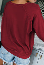 Load image into Gallery viewer, Wine Red Solid Crew Neck Pullover Sweatshirt