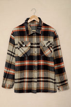 Load image into Gallery viewer, Khaki Geometric Plaid Print Pocketed Shacket