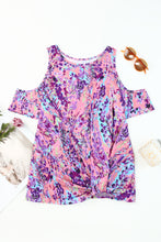 Load image into Gallery viewer, Multicolor Lavender Floral Print Cold Shoulder Blouse