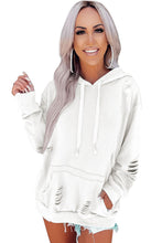 Load image into Gallery viewer, Solid Ripped Hooded Sweatshirt with Kangaroo Pocket