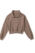 Load image into Gallery viewer, Zipped Turn Down Collar Cropped Sweatshirt with Pocket