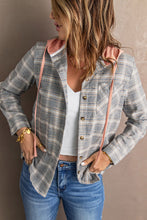 Load image into Gallery viewer, Khaki Drawstring Plaid Hooded Shacket