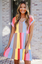 Load image into Gallery viewer, Multicolor Striped Color Block Tiered Mini Dress