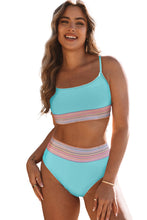 Load image into Gallery viewer, Striped Patchwork Spaghetti Strap High Waist Bikini Swimsuit