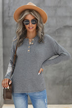 Load image into Gallery viewer, Henley Pullover Drop Shoulder Sweater with Slits