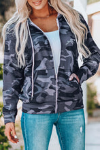 Load image into Gallery viewer, Camo Print Zip-up Hooded Coat with Pockets