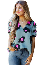 Load image into Gallery viewer, Ruched Short Sleeve Leopard Print Blouse