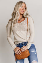 Load image into Gallery viewer, Beige Lace Crochet V Neck Long Sleeve Top